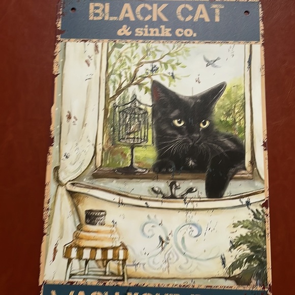 Retro Metal Tin Sign Vintage “Black Cat and Sink Co“ “Wash Your Paws” - Picture 5 of 9